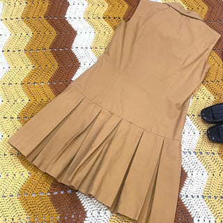 Vintage 1960s 1970s Dusty Yellow Button Up Drop Waist Mod Dress