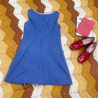 Vintage 1960s Blue With Red Plaid Lining Mini Dress with Shorts