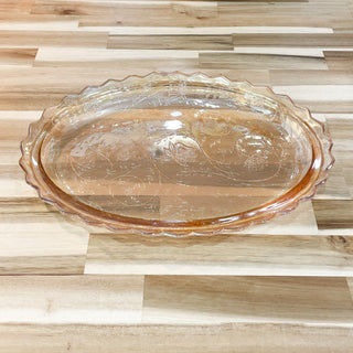 Vintage MCM 1950s Jeanette Glass Oval Marigold Iridescent Platter Tray