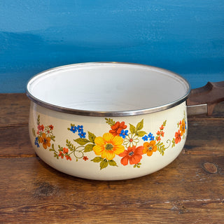 Vintage 1970s Sweet Flowers Yellow Floral Sauce Pan with Lid