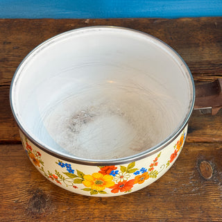 Vintage 1970s Sweet Flowers Yellow Floral Sauce Pan with Lid