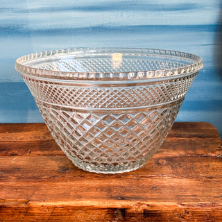 Vintage MCM Anchor Hocking Clear Glass Wexford Punch Bowl & Cups Set with Base