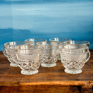 Vintage MCM Anchor Hocking Clear Glass Wexford Punch Bowl & Cups Set with Base
