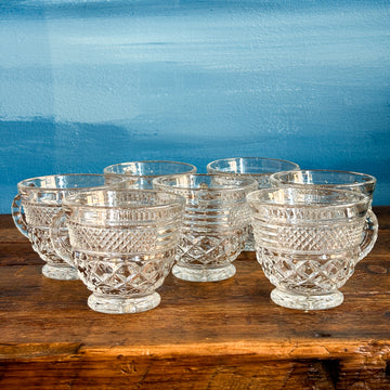 Vintage MCM Anchor Hocking Clear Glass Wexford Punch Bowl & Cups Set w   Little Hippie