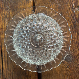 Vintage MCM Diamond Cut Lidded Glass Serving Dish Tray