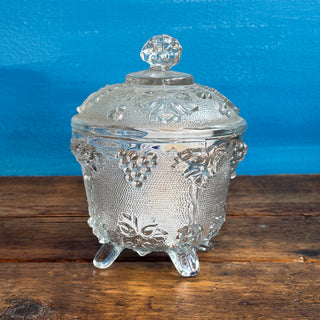 Vintage Mid-Century Grape Pattern Embossed Glass Candy Dish