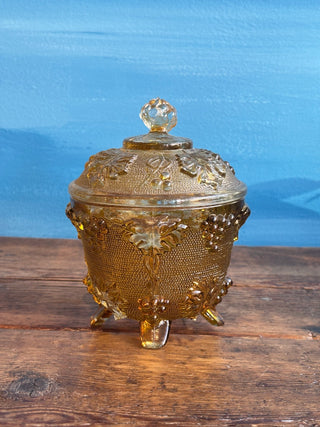 Vintage Mid-Century Grape Pattern Embossed Glass Candy Dish