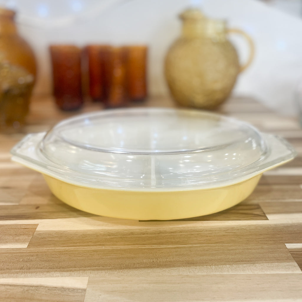 Vintage Pyrex Primary Colors Yellow Divided Casserole Dish with Lid ...