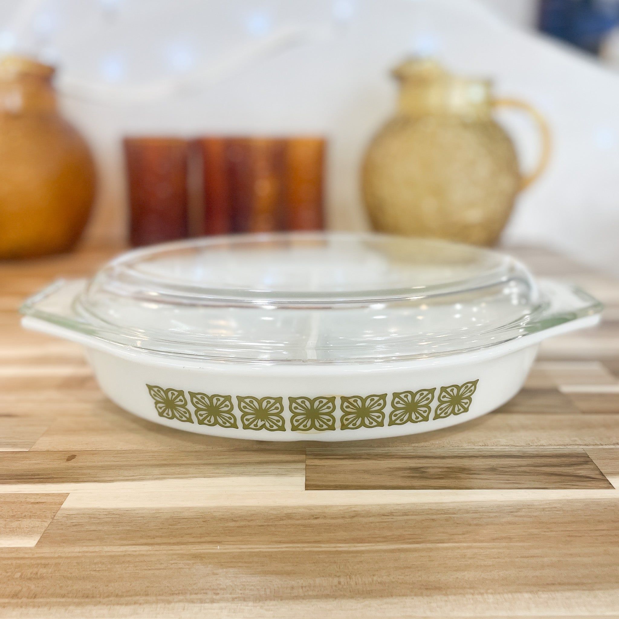 Outlet Pyrex Square Flowers Verde Casserole Set