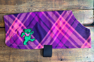 Grateful Dead Purple and Orange Plaid Fleece Dog Coat