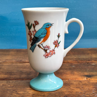 Vintage MCM Fred Roberts Rainbow Birds Pedestal Mugs