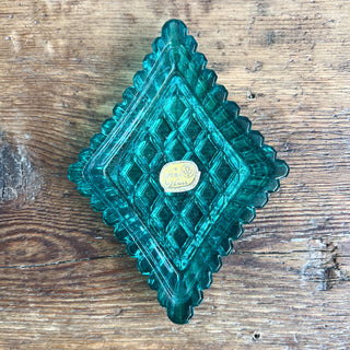 Vintage MCM 1970s Bohemian Czech Playing Card Suits Glass Ashtrays