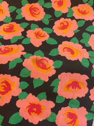 Vintage 1970s Boho Hippie Pink Roses Knee Length Dress