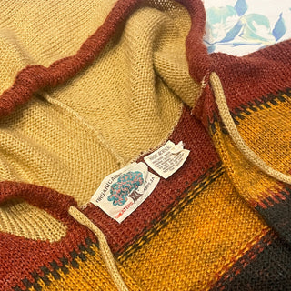 Vintage 1970s Organically Grown Boho Autumn Sweater Cover Up with Hood
