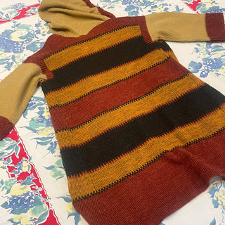 Vintage 1970s Organically Grown Boho Autumn Sweater Cover Up with Hood