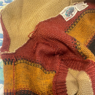 Vintage 1970s Organically Grown Boho Autumn Sweater Cover Up with Hood