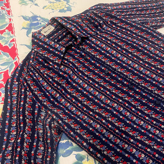 Vintage 1960s 1970s Navy & Red Florals Button Up Shirt