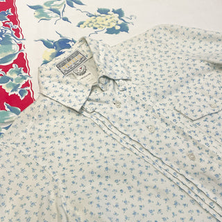 Vintage 1970s 1980s Viyella Blue Flowers Button Up Top