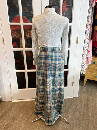 Vintage DEADSTOCK Young Pendletons Blue Plaid Long Maxi Wool Skirt