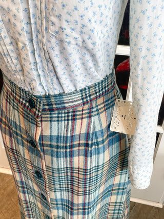 Vintage DEADSTOCK Young Pendletons Blue Plaid Long Maxi Wool Skirt