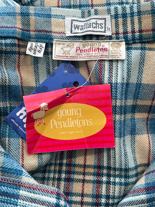 Vintage DEADSTOCK Young Pendletons Blue Plaid Long Maxi Wool Skirt