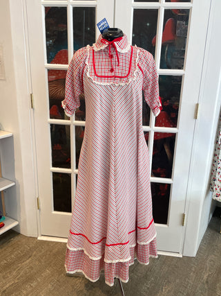 Vintage 1970s Red Stripes Prairie Maxi Long Dress