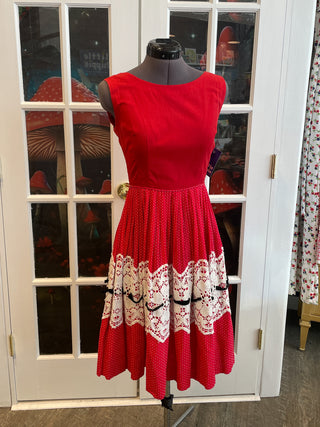 Vintage 1950s 1960s Red Dress With Polka Dot Circle Skirt