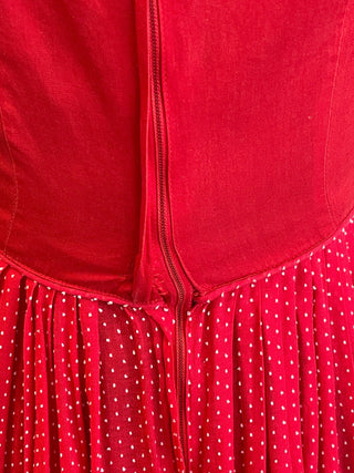Vintage 1950s 1960s Red Dress With Polka Dot Circle Skirt