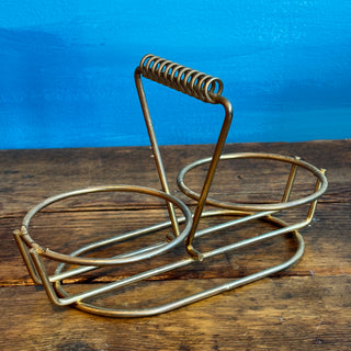 Vintage MCM Libbey Frosted Gold Leaves Cream & Sugar Glasses w/ Gold Rack