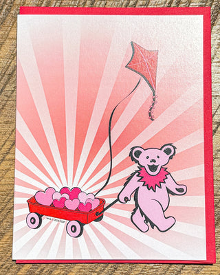 Grateful Dead Bear With Wagon Of Hearts Greeting Card