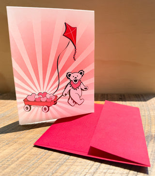 Grateful Dead Bear With Wagon Of Hearts Greeting Card
