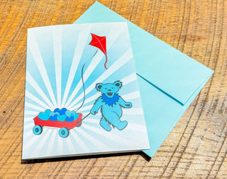 Grateful Dead Bear With Wagon Of Hearts Greeting Card
