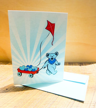 Grateful Dead Bear With Wagon Of Hearts Greeting Card