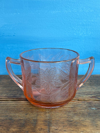 Vintage MCM Pink Floral Depression Glass Set of Creamer & Sugar Bowl