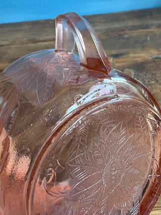 Vintage MCM Pink Floral Depression Glass Set of Creamer & Sugar Bowl