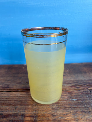 Vintage MCM Gold Rimmed Yellow & Green Frosted Glasses