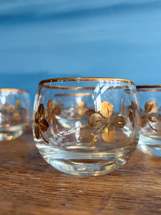 Vintage MCM Round Gold Leaf Small Cocktail Glasses