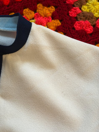 Vintage 1960s 1970s Blue Stripes Mod Drop Waist Dress