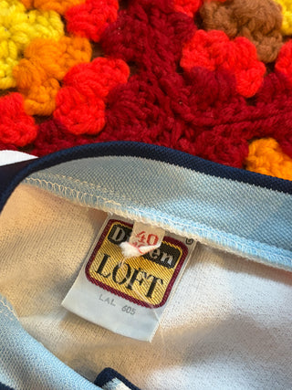 Vintage 1960s 1970s Blue Stripes Mod Drop Waist Dress