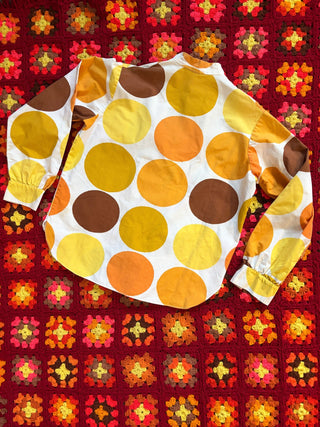 Vintage 1960s Yellow & Orange Circles Women's Button Up