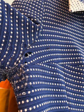 Vintage 1970s Polka Dot Mod Navy Blue Dress with Dagger Collar