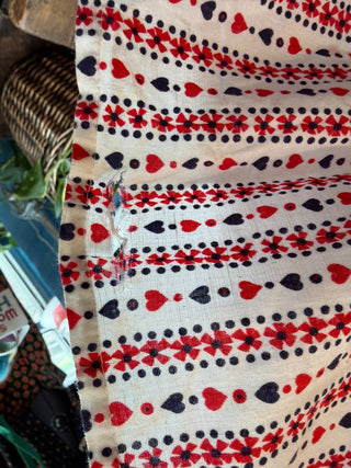 Vintage 1970s Does Victorian Cute Heart Print Knee-Length Prairie Dress
