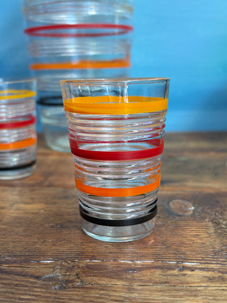 Antique 1920s 1930s Anchor Hocking Depression Era Striped Cocktail Shaker & Shot Glasses