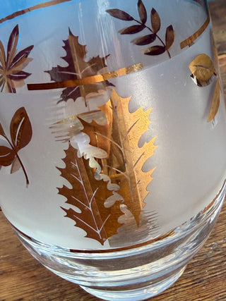 Vintage MCM Libbey Frosted Gold Leaved Cocktail Pitcher