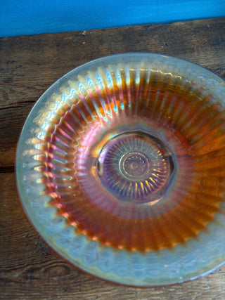 Vintage MCM Marigold Amber Carnival Depression Glass Bowl