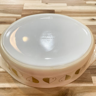 Vintage Mid-Century 1950s Pyrex Golden Hearts Casserole Dish with Double Candle Warmer 045
