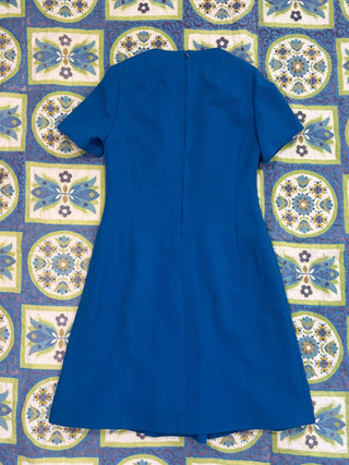 Vintage 1960s 1970s Blue Mod Short Sleeve Dress