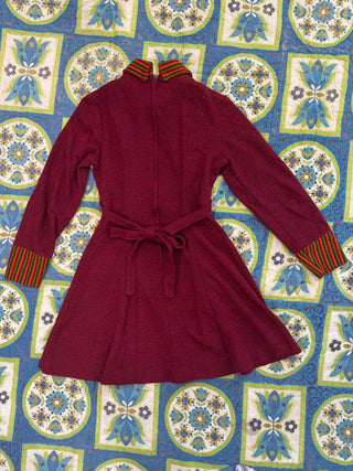 Vintage 1960s 1970s Hippie Stripes Maroon Mini Dress