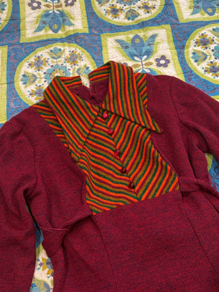 Vintage 1960s 1970s Hippie Stripes Maroon Mini Dress