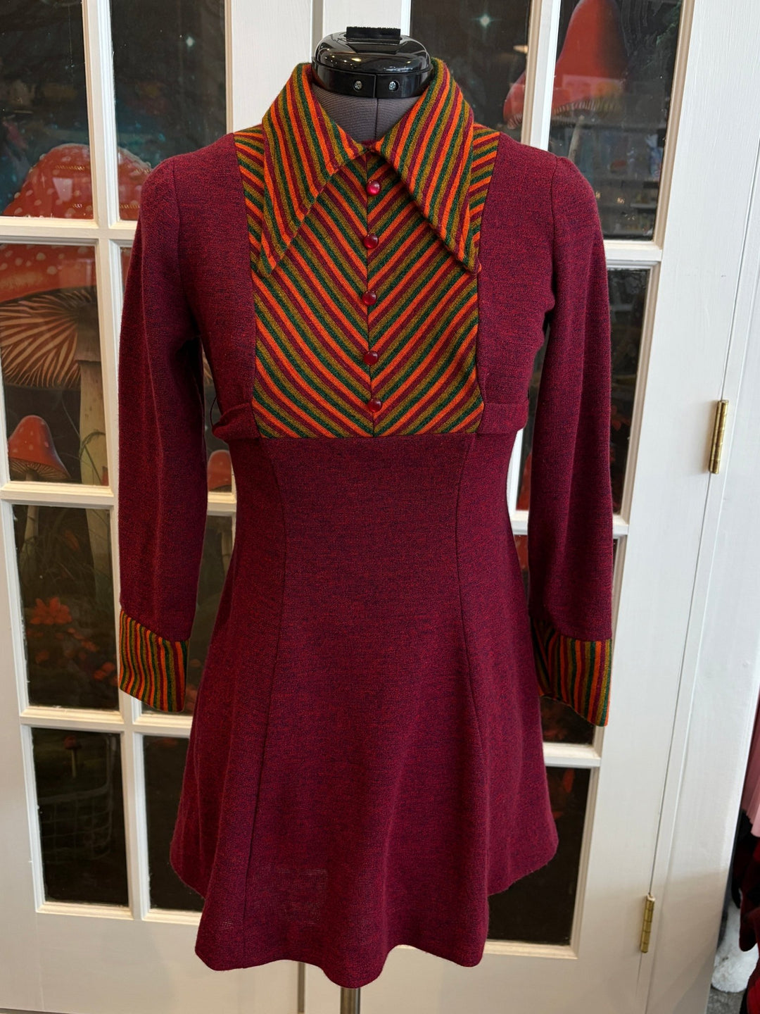 Vintage 1960s 1970s Hippie Stripes Maroon Mini Dress – Little Hippie